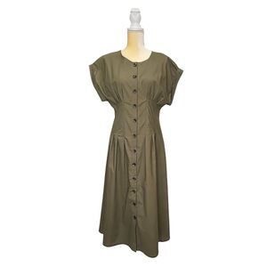 Calvin Klein Button Down A-Line Midi Dress Size 6 Olive Cotton Blend New NWT